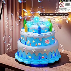 Kids Birthday Cake Shaped Bubble Machine with Lights & Music, Automatic Bubble Maker, Party Gift for Boys Girls, Random Stickers Included