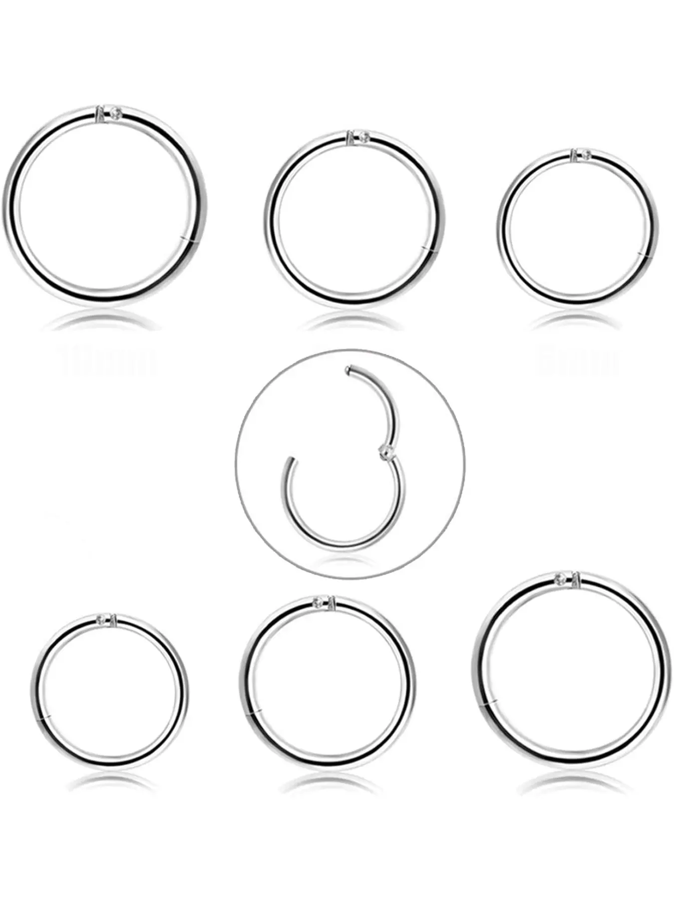 6 Pcs Stainless Steel 18g Cartilage Hoop Earrings, Unisex Nose Rings Hoops Nostril Hoop Helix Hinged Septum Clicker Ring Fashion Body Jewelry Set, Casual All Season Piercings