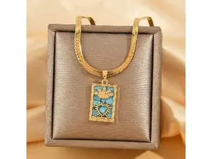 Tarot Cards Empress Necklace Enamel Amulet Necklace,Miraculous Medallion Talisman Tarot Necklace