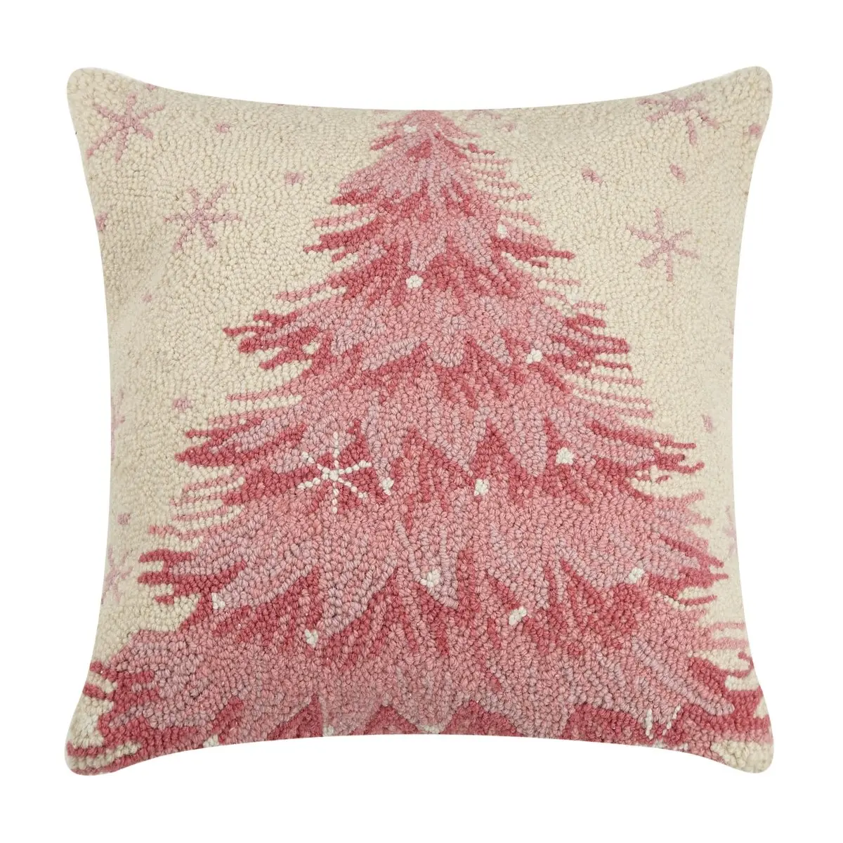 18 x 18 in. Pink Christmas Tree Square Poly Filled Hook Pillow