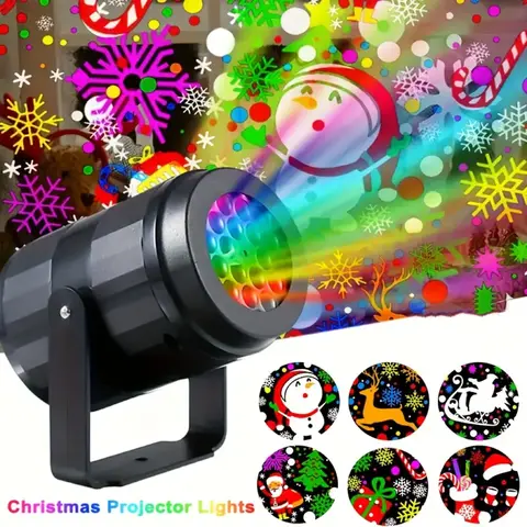 Christmas Light Projector with 16 Pattern Slides LED Projection Lamp for Party Decoration 3-8m Projection Distance 12V 500-1000MA Power Consumption