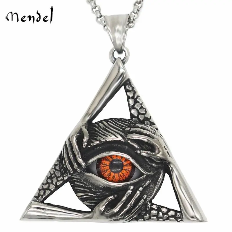 MENDEL Mens Illuminati Egyptian All Seeing Eye Necklace Pendant Stainless Steel
