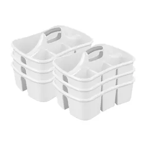 Sterilite Divided Storage Ultra Caddy Portable Storage Organizers, White, 6 Pack