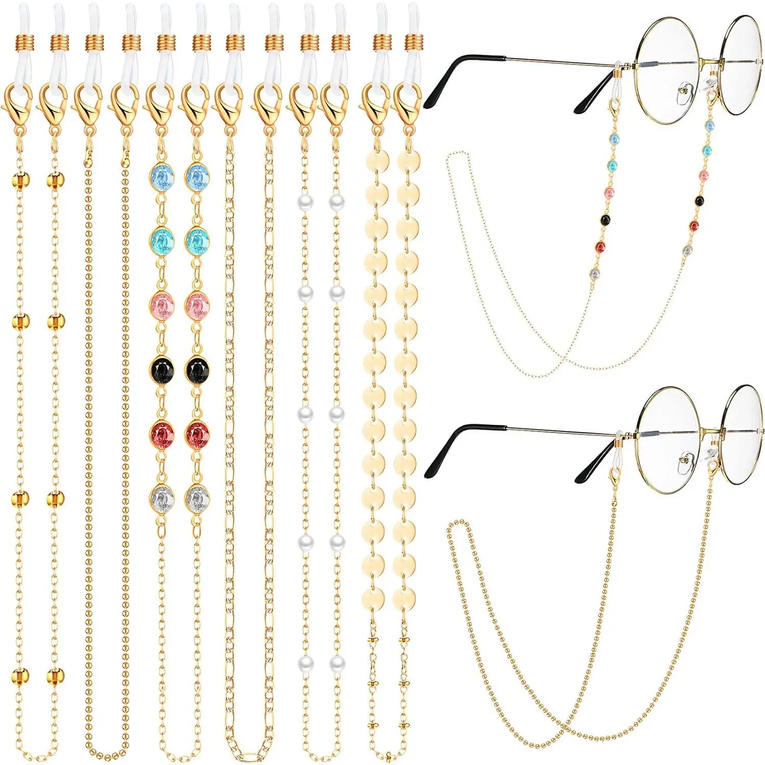 Stylish Beaded Eyeglass Chains for Women, 6 Piece Multi-functional Eyewear Retainer Set, Halloween & Christmas Gift for a Friend, Graduation, Snap On, Sweaters, Female, Lightweight, Face Covering, Anniversary, Colorful, Mothers, Everyday, Multi-Use, Silic