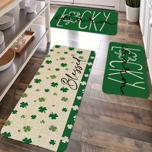 2/3pcs Flannel clover kitchen Mat Saint Patrick's Day kitchen Mat decoration set holiday decoration carpet