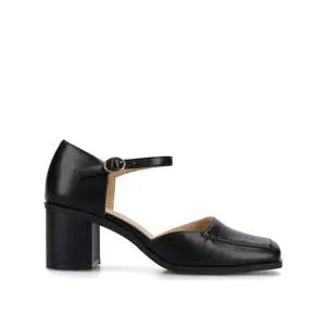 EVANGELINE VEGAN LEATHER HEELS IN WIDE - Black PU