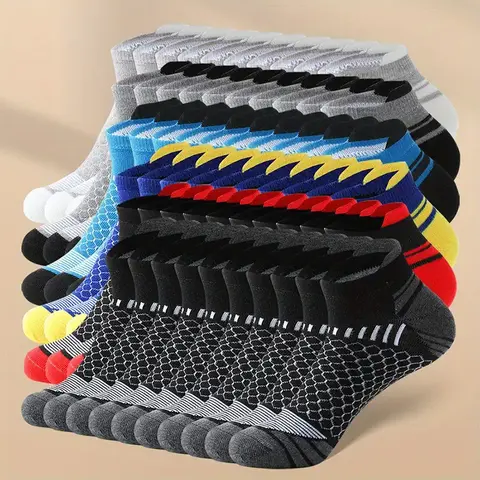 Women's Geometric Honeycomb Texture Breathable Fabric Low-Top Anklesock Set - 60/20 Pairs Casual Comfy Daily Wear Socks with Matching Bowling Ankle Covers & Thigh-High Leg Warmers