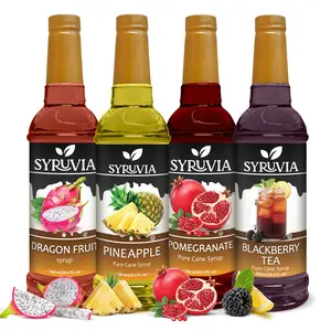 Syruvia Premium Variety Flavor Pack – Dragon Fruit, Pineapple, Pomegranate & Blackberry Tea Syrup – Perfect for Lemonades, Iced Tea, Cocktails & More – 25.4 Fl oz Bottles (4 Pack)