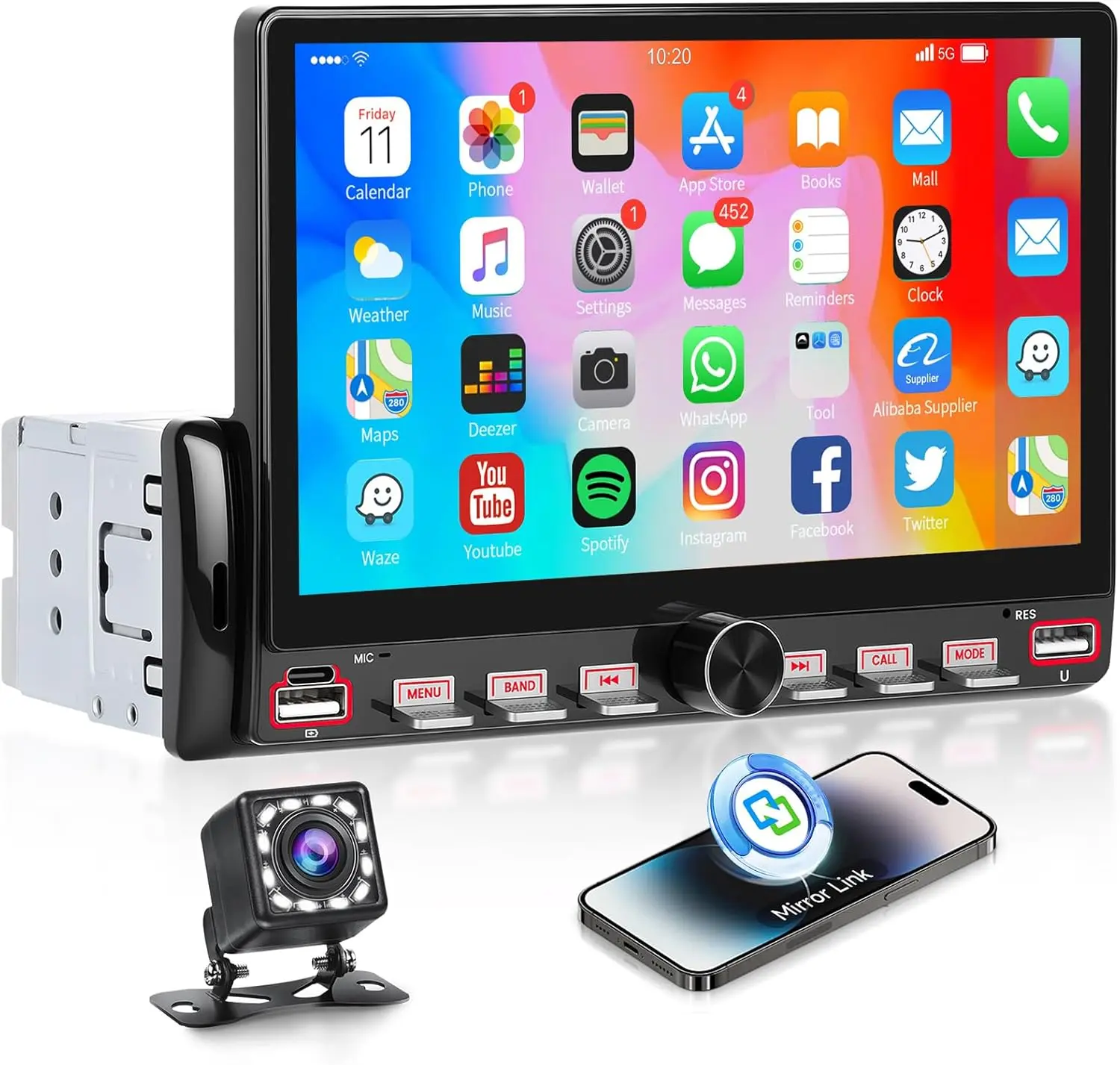 Single Din Car Stereo Media Player with 7" IPS Touchscreen, Bluetooth, iOS/Android Mirror Link, Piano Keys, Stereo with Camera, FM, USB, EQ, SWC, Summer Vibes Father's Day Gift ,hd radio