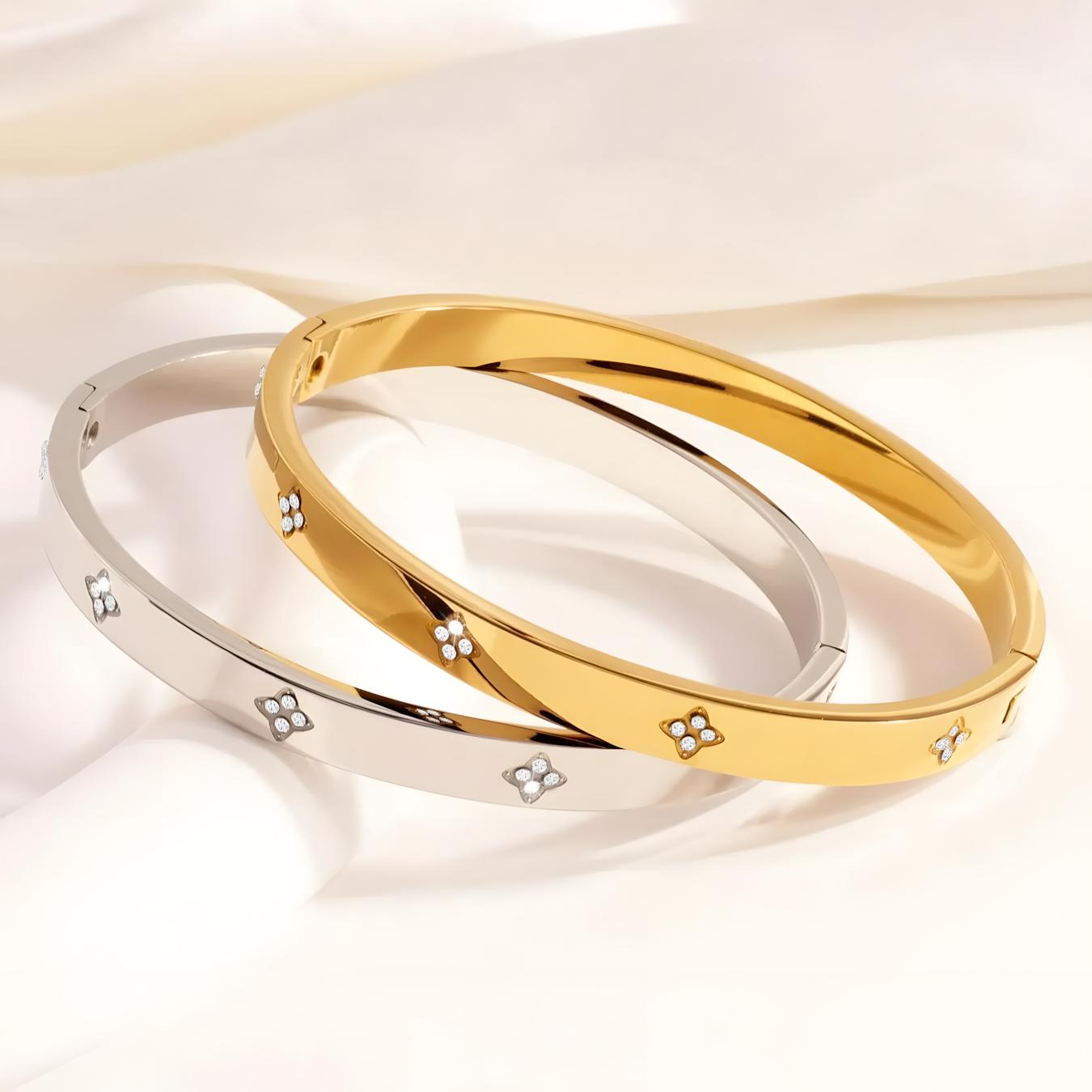 2Pcs Rhinestone Stainless Steel Bracelets, Stylish Versatile Bangle Set, Daily & Party Jewelry for Men and Women,Party gift