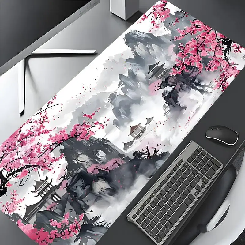 Japanese Cherry Blossom Pattern Mouse Pad, Rectangle Gaming Mouse Pad, Non-slip Rubber Pad, Aesthetic Desktop Decoration Protective Pad for Home Office, Desk Gadgets, Desktop Accessory, Computer Desk Accessories