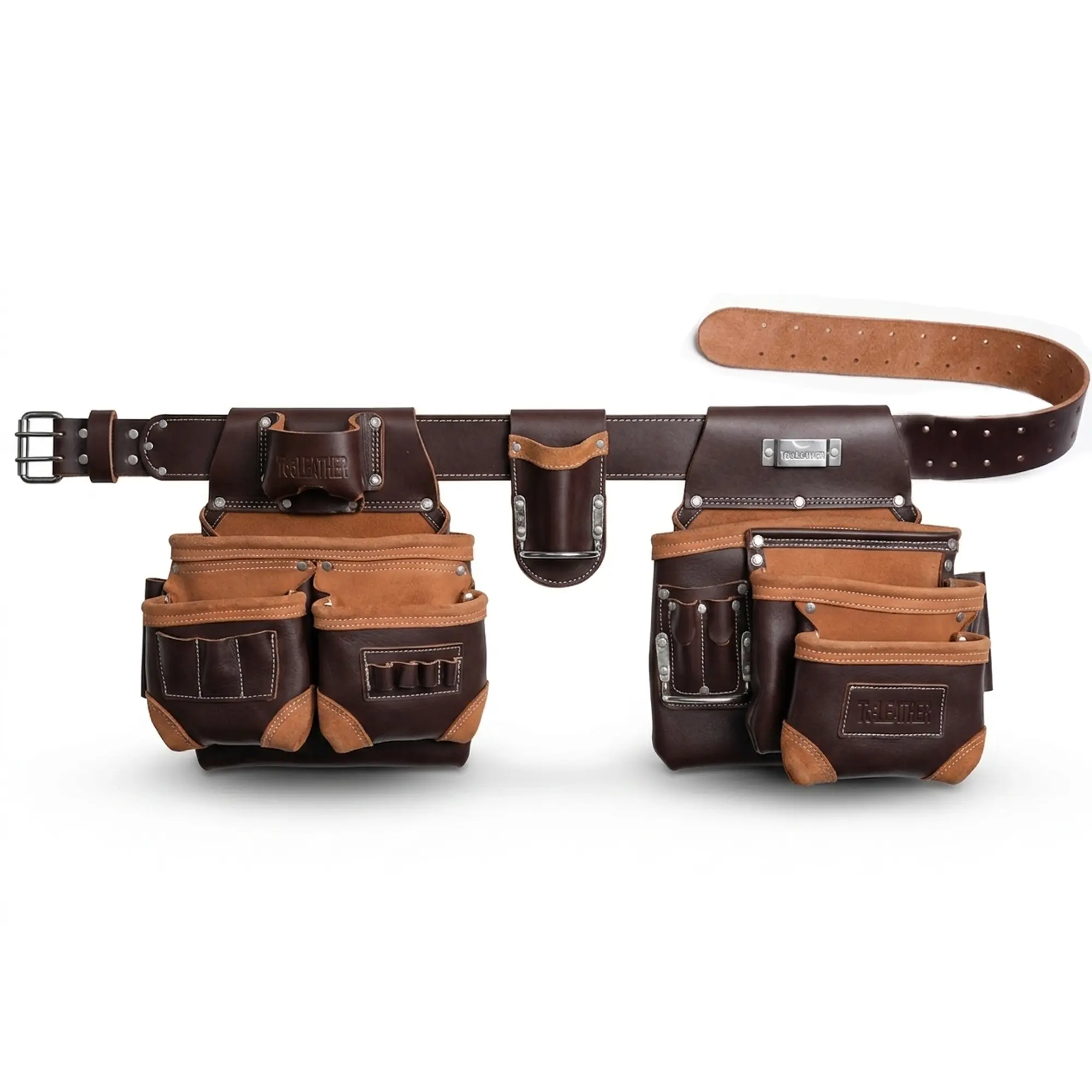 Full Grain Leather Tool Belt for Men – Heavy Duty Carpenter Tool Belt with 28 Pockets, Professional Construction Belt for Electricians, Framers, Contractors & Builders