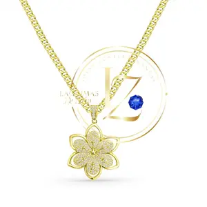 COD2003  Flower 3D Pendant with Cuban Chain Elegant Gold-Tone Necklace for Women Jewelry Design Ideal for Casual & Formal Events