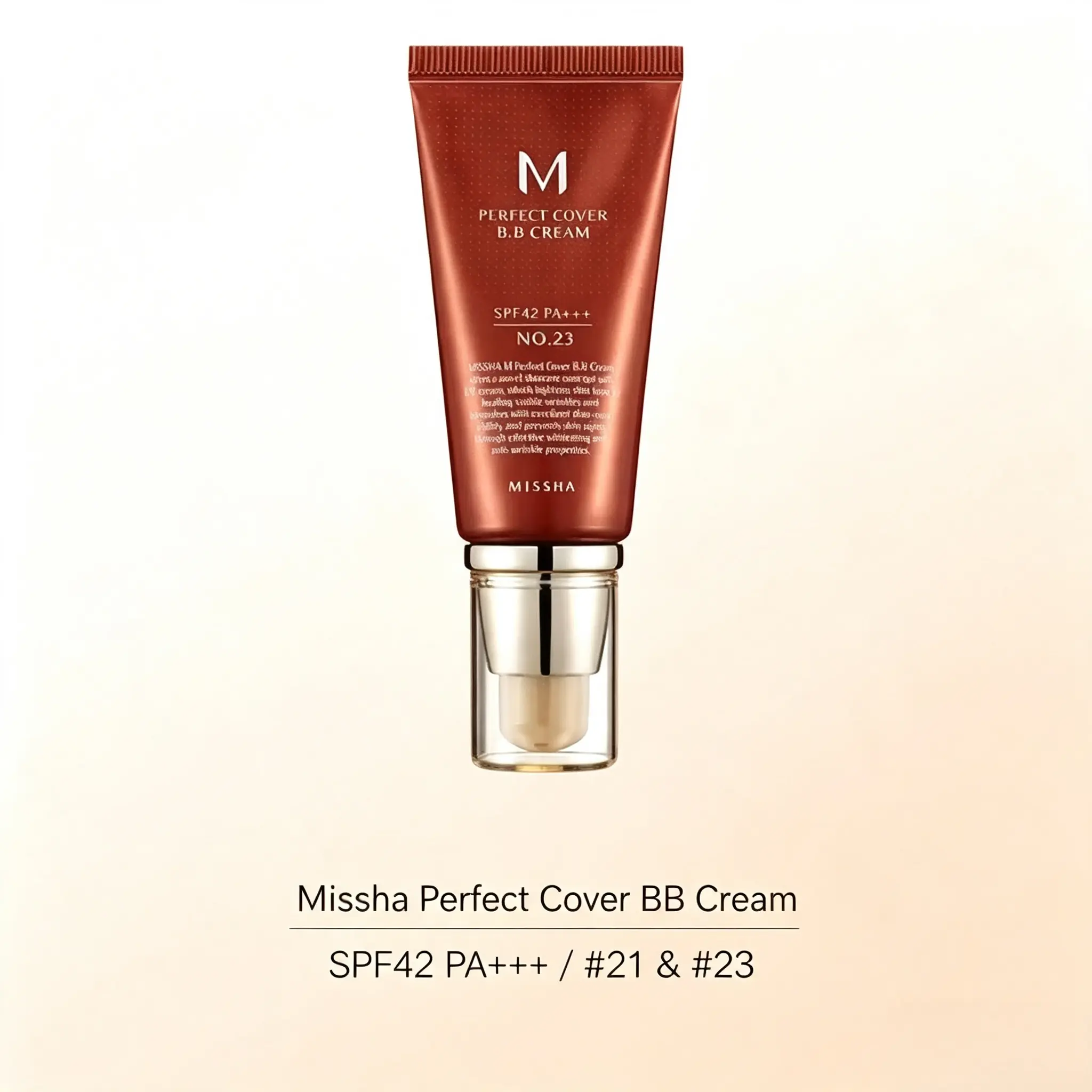 Missha Perfect Cover BB Cream SPF42 PA+++, Korean Foundation Concealer, Hydrating Medium Full Coverage BB Cream, Evens Skin Tone, Cover Redness Dark Spots, Long Lasting Natural Finish, #21 Light Beige #23 Natural Beige for All Skin Types