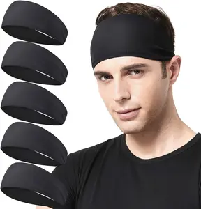 Men's Running Headband, 5-Pack, Men's Sweatband Sports Headband for Running, Cycling, Basketball, Yoga, Fitness Workout - Stretchy Unisex Hairband
