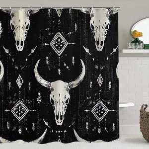 Western Cowboy Skull Bath Shower Curtain Set with Hooks Hanging, Shower Essentials, Includes Bathroom Mat, Toilet Lid Cover, U-Shaped Pad, Ideal Gift for Home Decor