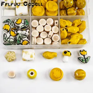 9pcs Mixed Lemon Yellow Series Ceramic Bead Set - Multi-Shape Hand-Painted Glaze DIY Beading Material, Suitable for Handmade Decoration, Bracelet and Necklace Jewelry Making Accessories, Festival Gifts for Craft Enthusiasts, DIY Supplies (Without Box)