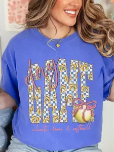 Cleats, Bows and Softball ~ Unisex Short Sleeve CC Garment Dyed T-Shirt Printed in the USA