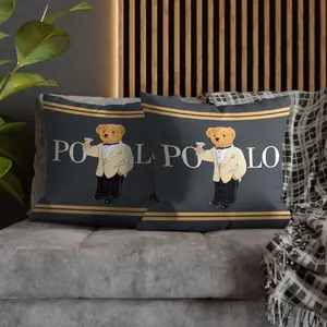 Vest Stripe Teddy Bear Throw Pillows, Exquisite Contrast Color Printed Cushions, Plush and Comfortable, Light Luxury Decorative Pillow Covers, 1 Pair (with Filling), 17.71×17.71 Inches