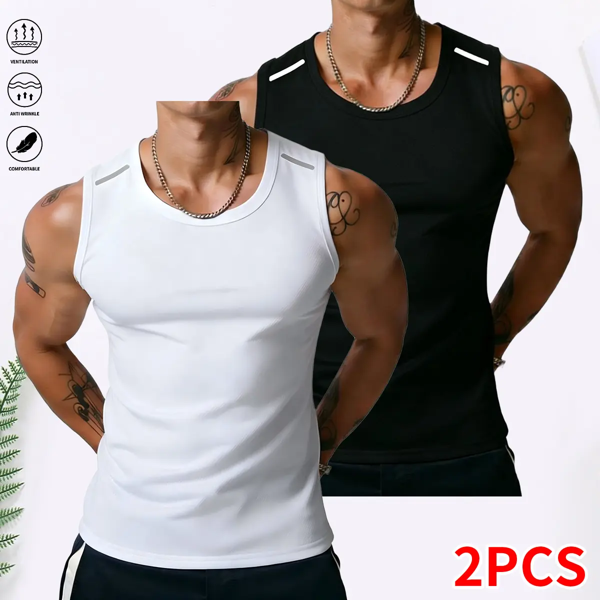Set of 2 men’s sports fitness tank tops: quick-dry, comfortable, breathable sleeveless T-shirts for summer workouts, running, and sports; summer menswear | men’s tops
