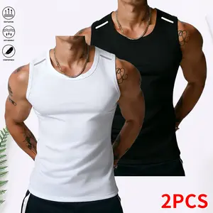 Set of 2 men’s sports fitness tank tops: quick-dry, comfortable, breathable sleeveless T-shirts for summer workouts, running, and sports; summer menswear | men’s tops