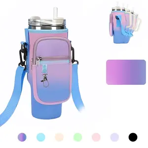 Tumbler Water Bottle Holder with Strap for 30/40oz Cup, 1/2 Counts Carrier Bag with Purse, Tumbler Accessories Pouch with Phone Case, Cup Backpack