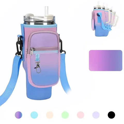 Tumbler Water Bottle Holder with Strap for 30/40oz Cup, 1/2 Counts Drink Carrier Bag with Purse, Tumbler Accessories Pouch with Phone Case, Cup Backpack