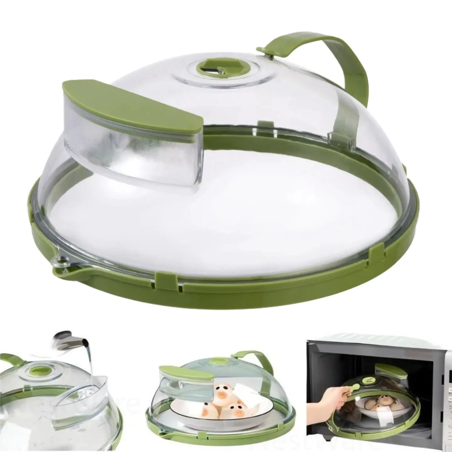 1 set microwave steamer with splash-proof lid, transparent microwave splash-proof lid with handle and water tank, microwave food cover, household kitchen gadgets and accessories, Kitchen Utensils Gadgets, Home Kitchen Use, Kitchen Tools, Cooking Gadgets