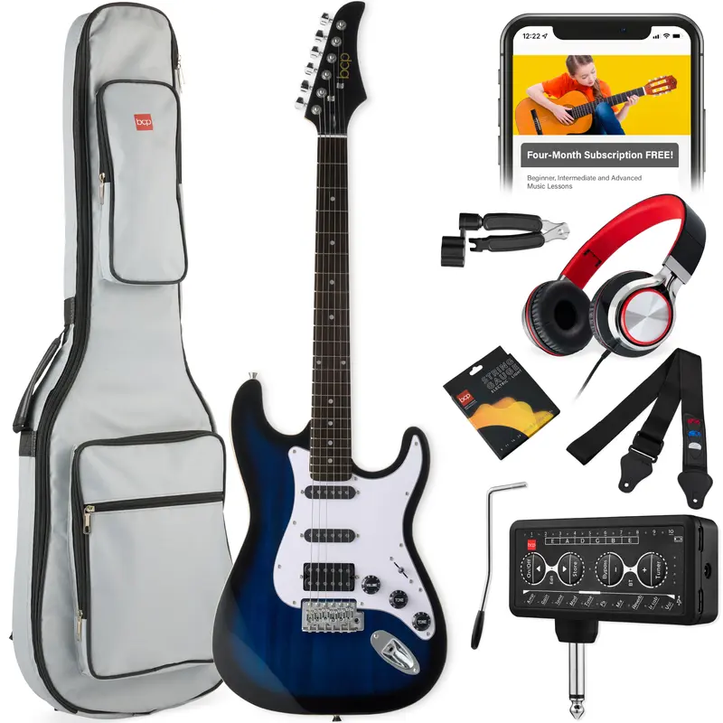 Best Choice Products Beginner Electric Guitar Kit w/ Headphone Amp, Padded Gig-Bag, Headphones