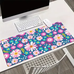 Large gaming mouse pad and desktop mat with non-slip rubber base, daisy and dandelion patterns, multiple colors, washable surface. Suitable for computer offices and homes. Ideal gift for gamers. 2D flat large desktop mat and keyboard pad.