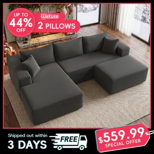【3 Packages】110” Cloud Sectional Couch, Boneless Sofa for Living Room, Modern Modular Couch with Deep Seat, Upholstered Sofa with L-Shaped Chaise, No Assembly Required