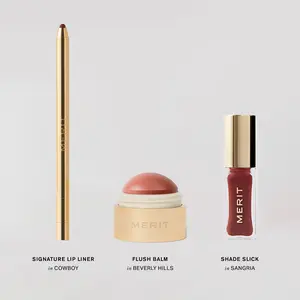 MERIT The Brown Pinks Set - Lip Liner, Blush, & Shade Slick Lip Oil Trio