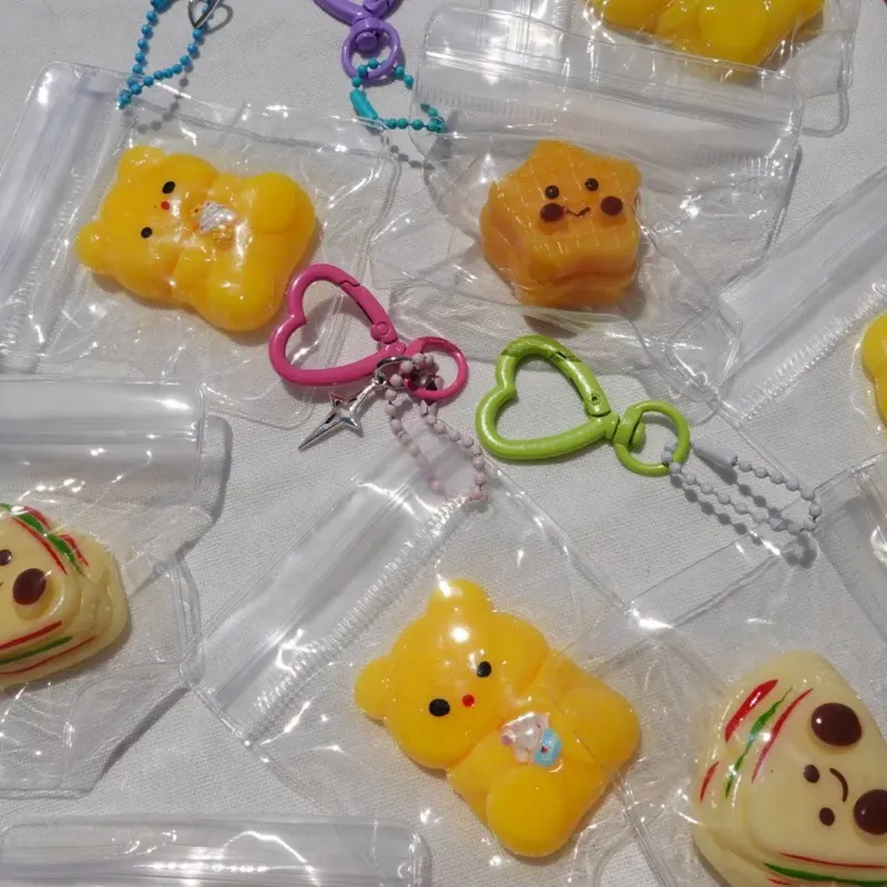 Kawaii Squishy Fidget Keychain - 1 Count - Bear, Food, Stars Designs