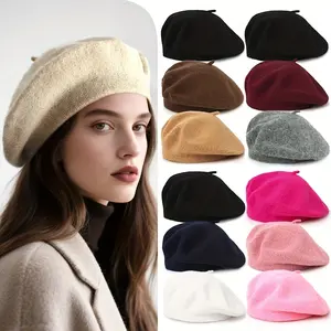 3pcs Women's Wool Beret Hats - Soft Winter Warm Pure Wool Beanie, Beige/Black/Burgundy/Navy/Gray/Pink, Snug Non-Stretch Fit for Daily & Special Occasions, Hand Washable Cold Weather Set
