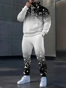 Men's 3D digital printed gradient casual sports hooded sweatshirt set, Sports Clothing Set, suitable for daily wear, going out, sports, campus, and leisure, can be used as a gift
