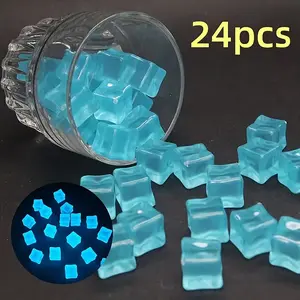24 Glow-in-the-Dark Luminous Resin Ice Cubes - Ideal for Outdoor Garden Decor, Party Decorations, Durable and Non-Toxic Resin Blocks, Starry Sky Color-Changing Effect Shines in the Dark, Creative DIY Holiday Decorations, Outdoor Decorative