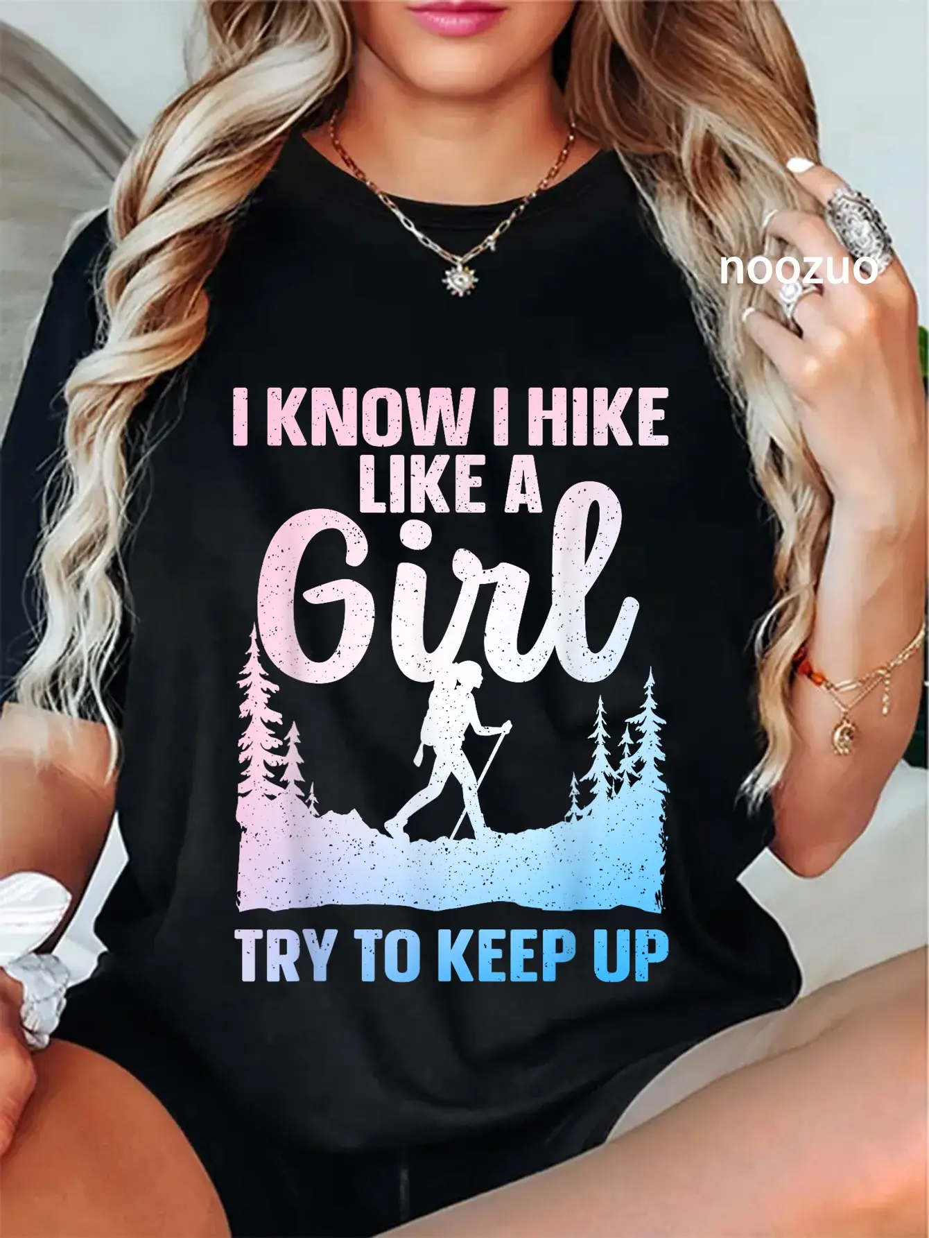 100% Cotton Funny Hiking Art For Women Girls Hiker Gag Hike Lover Hiking T-Shirt