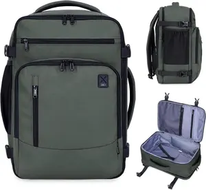 17" Small Travel Backpack, United Airlines Personal Item Bag 17x10x9 with 16 Pockets, Water Resistant Rucksacks Fit 15.6" Laptop, AirTag Pocket, Lightweight Casual Daypack, 25L, Green
