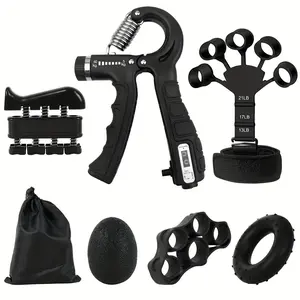Adjustable Grip Strength Trainer Set, 5-60kg Hand Grip Strengthener Hand Grip Exerciser Hand and Forearm Power Training Equipment, Home Office Use, 6-Piece Workout Kit, Strength Training Accessory