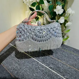New Fashion Rhinestone Fringe Evening Bag, Elegant Box Clutch for Weddings, Silver Color Birthday Gift, Perfect Accessory, Fashion Purses
