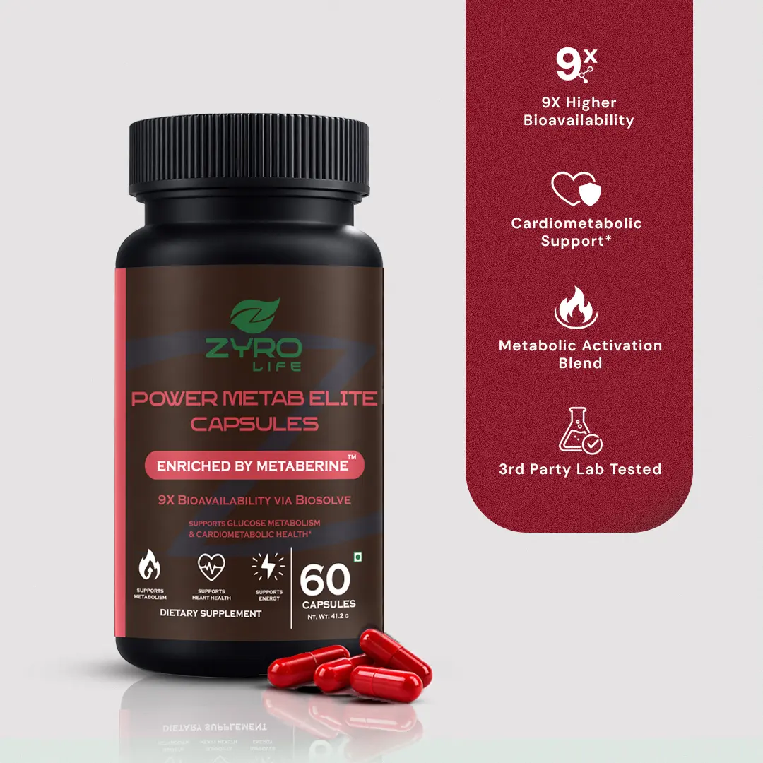 Zyro Life Power Metab Elite Capsules – Metaberine Formula for Glucose Metabolism, Energy & Heart Health
