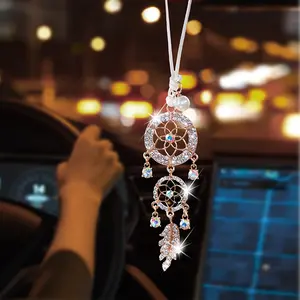Design Floral Dreamcatcher Car Hanging Ornament, Fashionable Rearview Mirror Accessory, Elegant Car Interior Pendant Decoration, Car Interior Ornaments