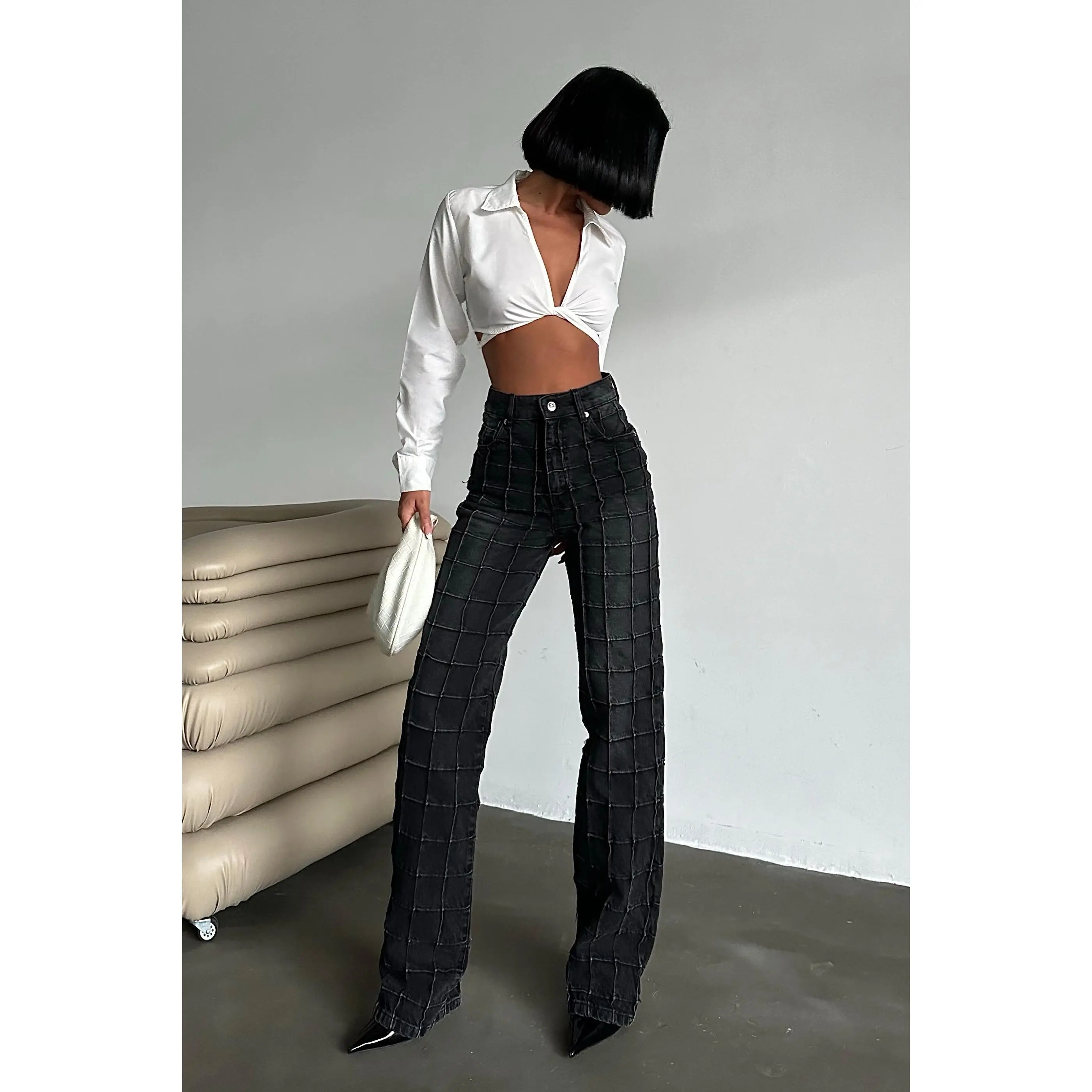 Stitched Square Straight-Leg Jeans