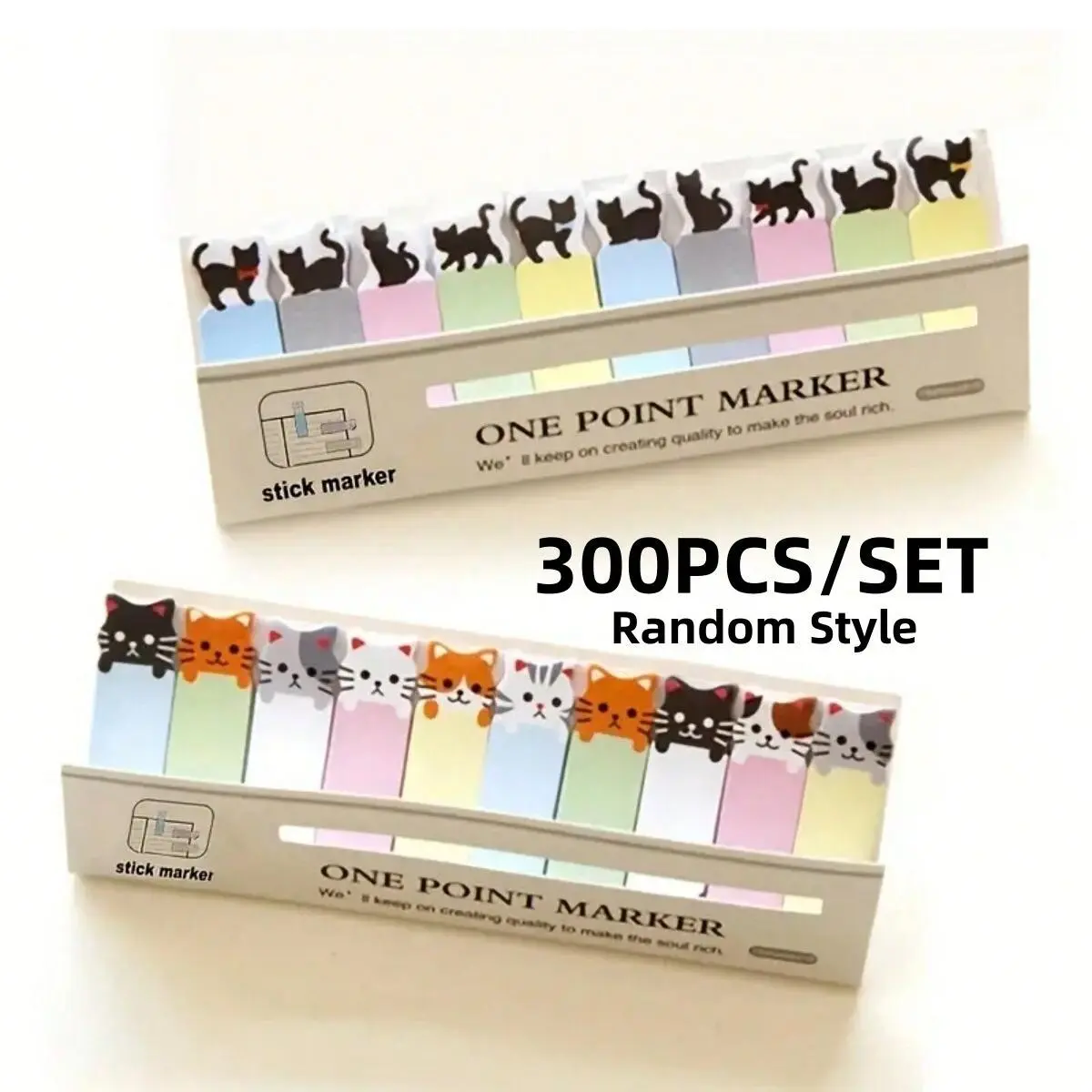 Cat Pattern Sticky Note, 300pcs Self-adhesive Index Sticker, Sticky Labels, Stationery Supplies for Home School, Office Accessories, Index Label Paper, Sticky Index Tabs