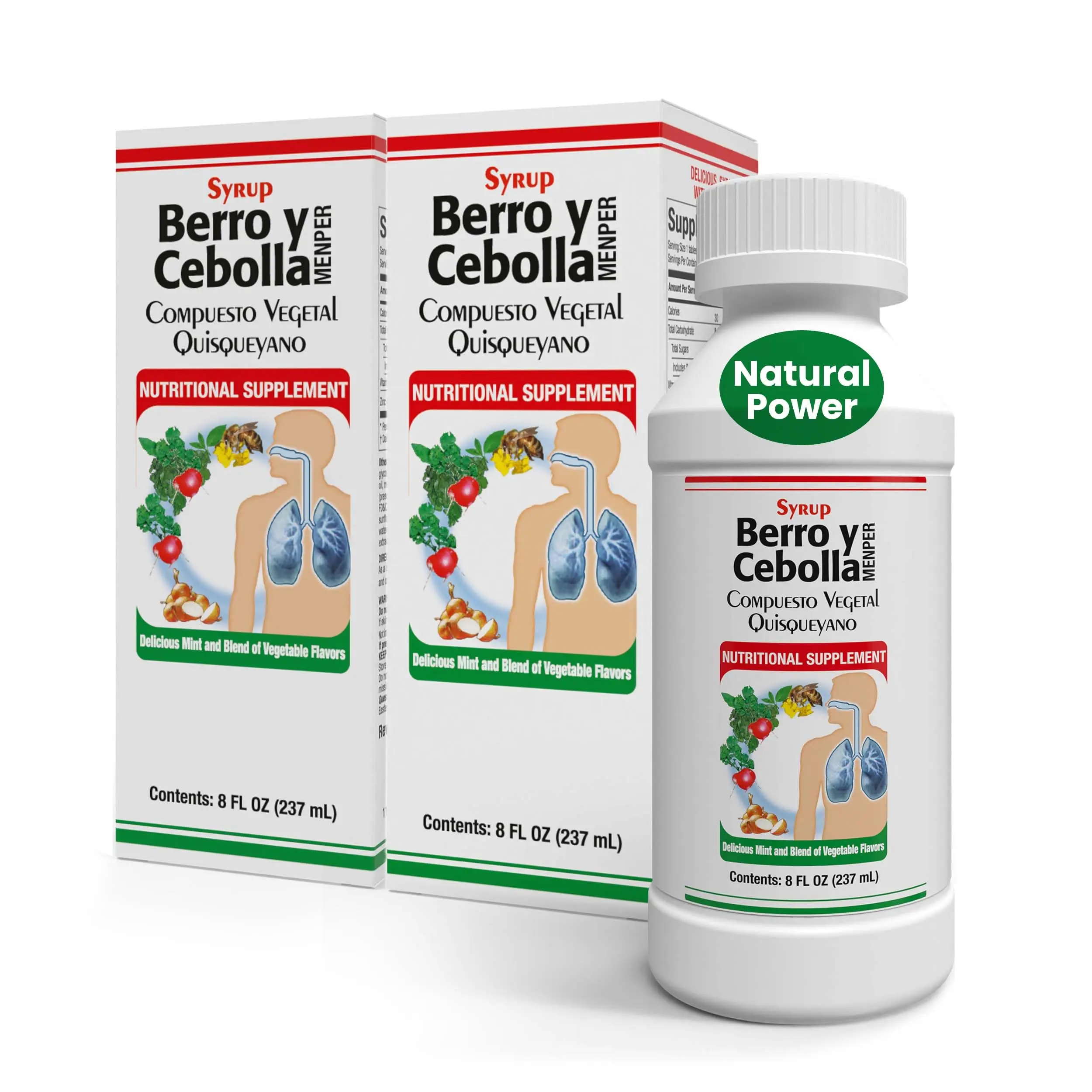 Berro y Cebolla MENPER Natural Liquid Dietary Supplement - Immune Support Herbal Blend Syrup with Vitamin D, Zinc, Herbal Extracts - for Teens, Adults in US - 8 Fl Oz, 2-Pack, Healthcare, Edible, Zinc Vitamins Supplements