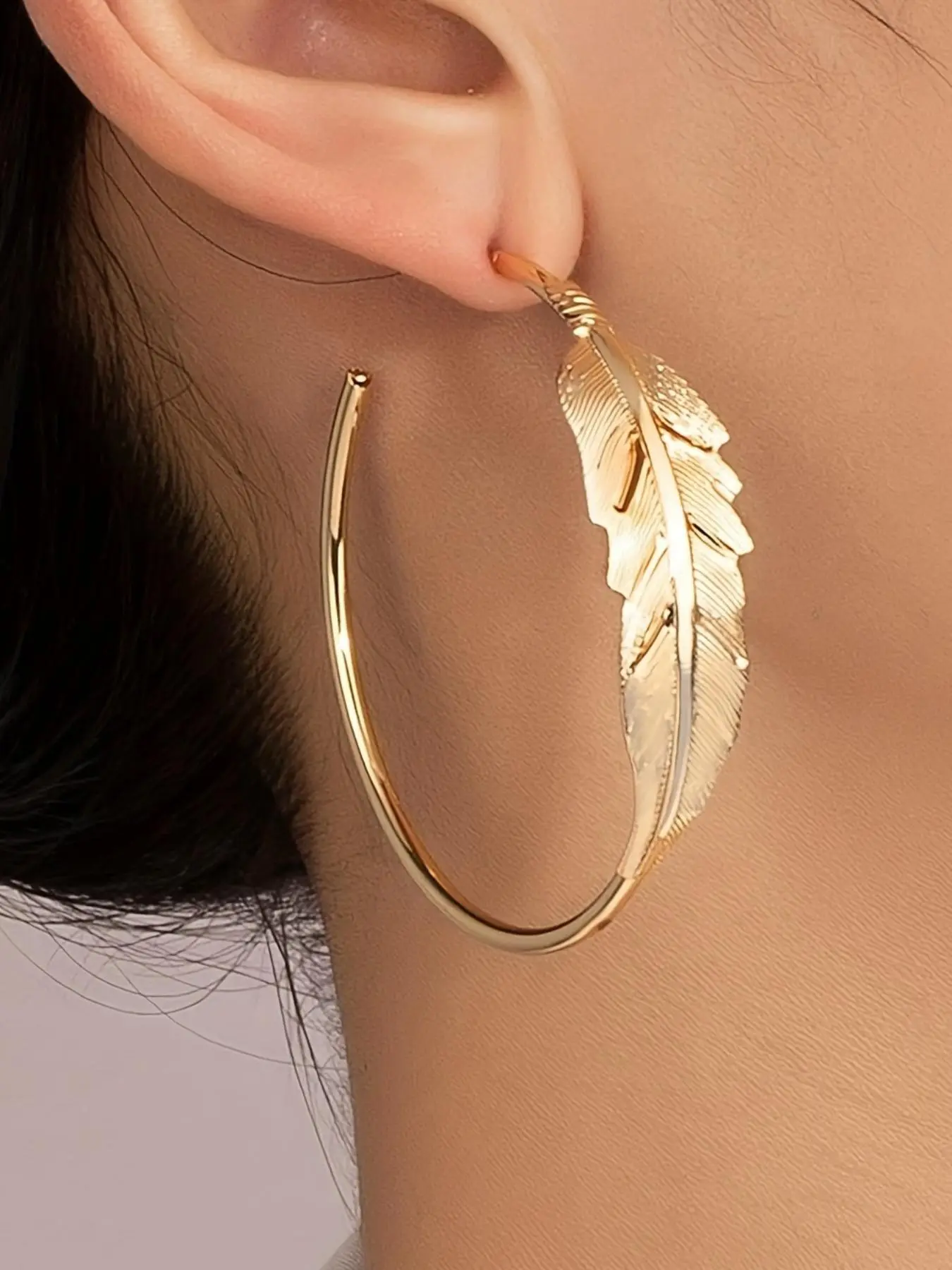Boho Style Feather Design Hoop Earrings, Fashionable Jewelry for Women & Girls, Trendy All-match & Exquisite Jewelry for Birthday Gift