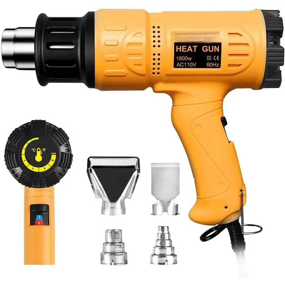 1800W Heavy Duty Hot Air Kit, 122℉-1202℉ Variable Temperature Control, Overheat Safe Protection, 4 Nozzles, 5.2FT Cord, Manufacturer Warranty for Crafts, Cell Phone Repairs, Removing Rusted Floor Tiles