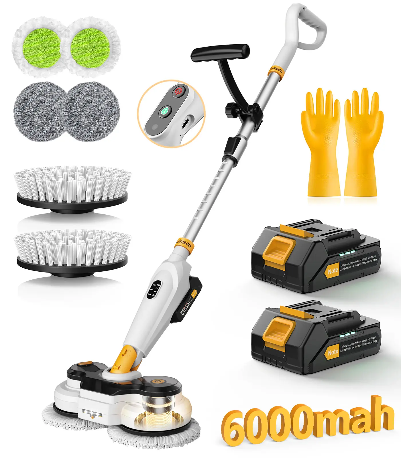 Qimedo Battery Electric Mop M3, 800RPM Cordless Electric Power Scrubber & Mops for Floor Cleaning, Best Automatic Spin Mops with Smart Display, Rotating Mop with LED Light & Water Spray
