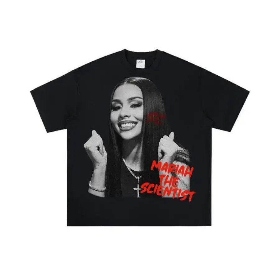 Women's Limited Edition Mariahhh The Scientist Big Face Graphic Rap Tee - Casual Cotton Tee, Graphic T Shirts, Short Sleeve Tops for R&B Fans, Casual Printed, Women's Graphic Tees