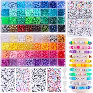 L-HDJ018  2350pcs, 64 Colors, Pony Beads for Bracelet Making Kit, Rainbow Kandi Beads Friendship Bracelet Kit, Letter Beads and Elastic Strings for Bracelet Necklace Making, Craft Gifts Set for Girls